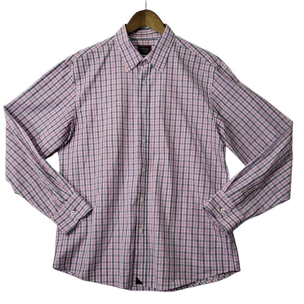 Untuckit Shirt Mens Large Pink Check Long Sleeve Button Up Lightweight Casual